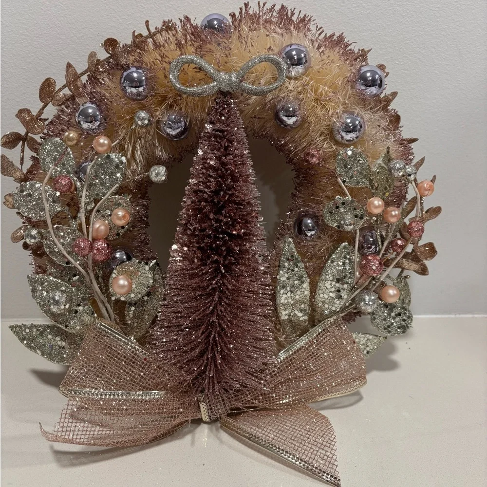 Rose Gold and Ivory Sisal Christmas Wreath Pearl Handmade
